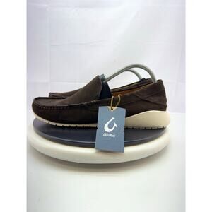 OluKai Ka'a Driver Mens Size 11.5 Dark Wood Brown Italian Suede Slip On Shoes